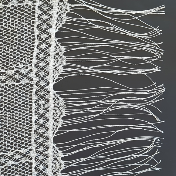 Fishnet Open Weave Long Fringed Scarf Wrap White 27" x 61" Formal Wedding - Picture 14 of 15